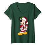 Womens Disney Santa Mickey Mouse Holiday V-Neck T-Shirt