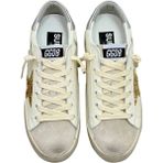 Women's Golden Goose Super-Star With Gold Glitter Star And Ice-Gray Suede Inserts - Kadın Ayakkabı - Beyaz