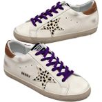Women's Sneakers Dalmatian Golden Goose Superstar Purple Lace-Up - Brown back ankle - Kadın Ayakkabı Mor Bağıcık Dalmaçya Yıldız - Beyaz