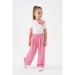 Womi Kids Kız Çocuk Taşlı Double Palazzo Pantolon Fiyonk Detaylı Tek Omuzlu Bluz