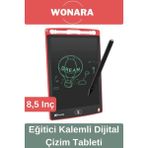 Wonara Deluxe Elektronik Grafik Yazma Tahtası Kalemli Silinebilir Not Çizim Panosu Eğitici Tablet 8,5 Inç - Kırmızı