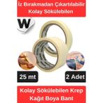 Wonara #krepkağıt Isıya Dayanıklı Iz Bırakmadan Çıkartılabilir Kolay Sökülebilen Maskeleme Boya Bant 2 Adet - Krem
