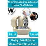 Wonara #krepkağıt Iz Bırakmadan Çıkartılabilir Isıya Dayanıklı Kolay Sökülebilen Maskeleme Boya Bant 3 Adet - Krem