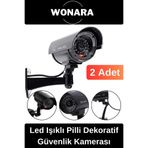 Wonara Özel Tasarım Ev Ofis Bahçe İçin Led Işıklı Pilli Caydırıcı Dekoratif Güvenlik Kamerası 2 Adet