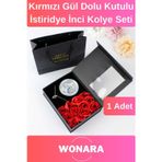 Wonara Özel Tasarım Sevgiliye Anneye Arkadaşa Uygun Kırmızı Gül Dolu Kutulu İstiridye İnci Kolye Seti