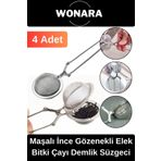 Wonara Özel Üretim Paslanmaz Çelik Maşalı İnce Gözenekli Elek Geniş Kulplu Bitki Çayı Demlik Süzgeci 4 Adet