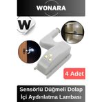 Wonara Özel Üretim Sensörlü Düğmeli Led Işıklı Tak Çıkar Dolap İçi Otomatik Aydınlatma Lambası 4 Adet