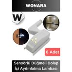 Wonara Özel Üretim Sensörlü Düğmeli Led Işıklı Tak Çıkar Dolap İçi Otomatik Aydınlatma Lambası 8 Adet
