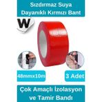 Wonara Sızdırmaz Suya Dayanıklı Kırmızı Renk Çok Amaçlı Tamir ve Izolasyon Bandı 10M 3 Adet