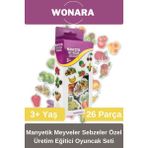 Wonara Zeka ve Motor Becerileri Geliştiren Manyetik Meyve Sebze 26 Parça Özel Üretim Eğitici Oyuncak Seti - Çok Renkli