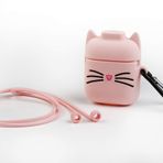 Wondee Global Services Funny Airpods Cases | Airpod Case Silikon - Apple Airpods için - Tasarım Pembe Kedi Kaybolmaya Karşı Kayış ve Karabina ile Airpods 1 ve 2 Uyumlu
