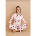 Wonder Girl Bayan Pijama Takım Süet Soft Pamuklu Kumaş Kırmızı Kalp Desen Dar Kalıp Sevgililer Günü