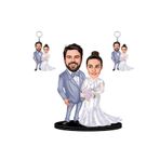 wonderlike Kişiye Özel Gelin Damat1 3d Ahşap Biblo 2 Adet Anahtarlık Hediyeli Sevgiliye Hediye