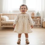 Wondress Kız Bebek Bebe Yaka Müslin Elbise - 9 Ay - Krem