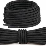 Wonkey Yuvarlak Spor Ayakkabı ve Sneakers Bağcığı, Dayanıklı Polyester Bot Bağcık, Tek ve Çift Renkli Ayakkabı İş Ayakkabısı Aksesuarı [1 ÇİFT] (Siyah, 150 cm)