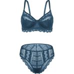 Wonna Dantelli Minimizer Sütyen Külot Takım - Yarı Sünger Destekli, Balenli - Fashion - 2483 - Mavi - 80D