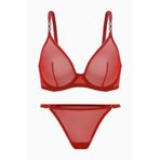 wonna lingerie güngören2560.. Zincir Detaylı Tül Sütyen Külot Takım - Kapsız - Fashion - 2565 - Kırmızı