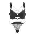 wonna lingerie güngören2577 Tak-Çıkar Aksesuarlı Dantel Dekolte Sütyen Külot Takım - 2577 - Siyah