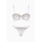 wonna lingerie güngören2584 Simli Nakışlı Tül Sütyen Külot Takım - Kapsız - Fashion - 2584 - Ekru