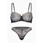 wonna lingerie güngören2587 Tül Detaylı Simli Brodeli Balkonet Sütyen Külot Takım - 2587 - Siyah