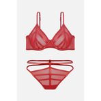 wonna lingerie güngören2711 Deri Tül Sütyen Tanga Takım - Kapsız - Fashion - 2711 - Kırmızı