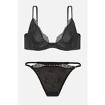 wonna lingerie güngören2723 Wire Brodeli Saten Biyeli Kapsız Sütyen Külot Takım - 2723 - Siyah