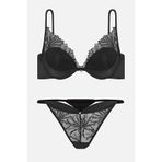 wonna lingerie güngören2724 Leonie Brodeli Parlak Taş Detaylı Saten Biyeli Sütyen Külot Takım - 2724 - Siyah