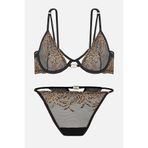 wonna lingerie güngören2728 Leopar Desenli Gold Aksesuar Detaylı Kapsız Gecelik - Balenli - 2728 - Siyah