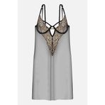 wonna lingerie güngören2730 Leopar Desenli Gold Aksesuarlı Kapsız Gecelik - Balenli - 2730 - Siyah