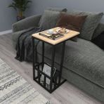Wood Face Prag Doğal Ahşap Metal Ayaklı C Yan Sehpa - Siyah - Meşe