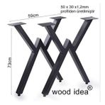 wood idea Masif Ahşap Masası-Yemek Masası-Çalışma Masası 2 Adet 73 cm Metal Ayak
