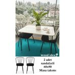 wood idea mutfak masası, yemek masası , balkon masası 60x90 metal ayaklı 2 sandalyeli