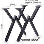 Wood İdea Wood Idea Masif Ahşap Yemek ve Çalışma Masası 2 Adet 73 cm Siyah Metal Ayaklı Dayanıklı Yapı