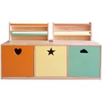 Wood & Joy Doğal Ahşap Çok Amaçlı Oyuncak Dolabı Kitaplık Oyuncak Saklama Dolabı - Renkli