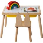 Wood & Joy Doğal Ahşap Duyusal Çocuk Aktivite Masası Oyun Masası ve Çocuk Çalışma Masası 1 Sandalye Seti - Pembe