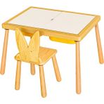 Wood & Joy Doğal Ahşap Duyusal Çocuk Aktivite Masası Oyun Masası ve Çocuk Çalışma Masası 2 Sandalye Seti - Sarı