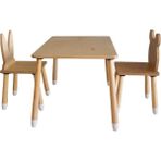 Wood & Joy Wood&joy Doğal Ahşap Düz Etkinlik Masası, Çalışma Masası + 2 Sandalye Seti