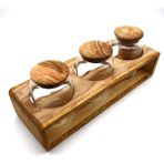 Wood Provence marka Ahşap contalı kapaklı 3'lü Cam Kavanoz Seti Standı - Orta Boy - Natürel
