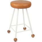 Wood Stone Art Tabure 55 Cm Sandalye Bar Taburesi Taba Suni Döşeme Oturma Yeri Beyaz Demir Ahşap Topuz