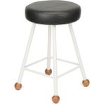 Wood Stone Art Tabure Bar Taburesi Beyaz Döşemeli Demir Ayaklı Ahşap Topuzlu Modern Rahat Woodstoneart - 47 CM