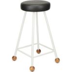 Wood Stone Art Tabure Bar Taburesi Beyaz Döşemeli Demir Ayaklı Ahşap Topuzlu Modern Rahat Woodstoneart - 65 CM
