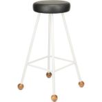 Wood Stone Art Tabure Bar Taburesi Beyaz Döşemeli Demir Ayaklı Ahşap Topuzlu Modern Rahat Woodstoneart - 75 CM