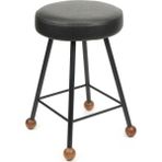 Wood Stone Art Tabure Bar Taburesi Döşemeli Demir Ayaklı Ahşap Topuzlu Modern Rahat - Siyah - 47 CM