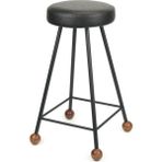 Wood Stone Art Tabure Bar Taburesi Döşemeli Demir Ayaklı Ahşap Topuzlu Modern Rahat - Siyah - 65 CM