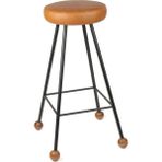 Wood Stone Art Tabure Sandalye Bar Taburesi Taba Suni Döşeme Oturma Yeri Siyah Demir Ahşap Topuz - 75 CM