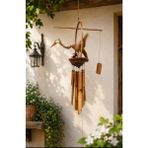 WoodBay Ahşap Bambu El Yapımı Yavrulu Leylek Rüzgar Çanı | Balkon Bahçe Kapı Süsü | Hindistan Cevizi - 60 cm