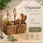 WoodBay Hasır 2 Gözlü Organizer Sepet | Yağdanlık Kaşıklık Çok Amaçlı Düzenleyici 22X10X10 cm