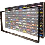 Woodbu Şeffaf Kapaklı Ceviz 100 Araçlık Yatay Hobi Araba Rafı 50 cm Yükseklik 100 cm Genişlik