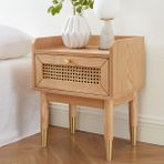 Wooden Decoration Bombong Masif Ahşap Hasır Komodin Tek Çekmeceli - Bej