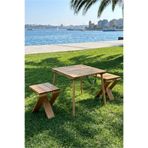 Wooden Factory Ahşap Piknik Masası 50X50 cm ve 2'li Tabure Seti Taşınabilir Kamp Masası Balkon Bahçe Masa Sandalye Seti